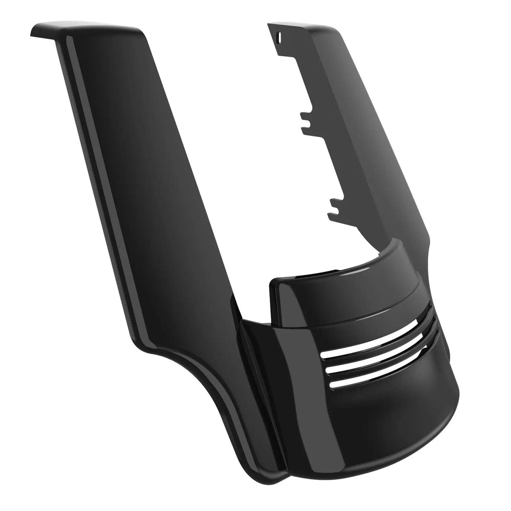 Black Quartz harley davidson stretched rear fender from side view