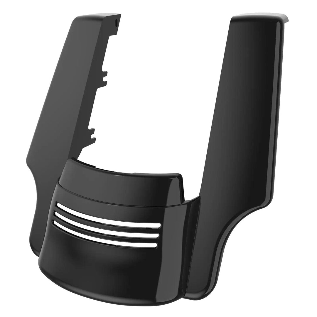 Black Quartz harley davidson stretched rear fender from left side view