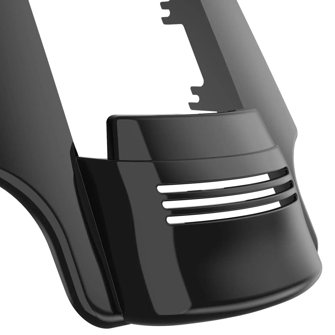 Black Quartz harley davidson stretched rear fender from bottom side view