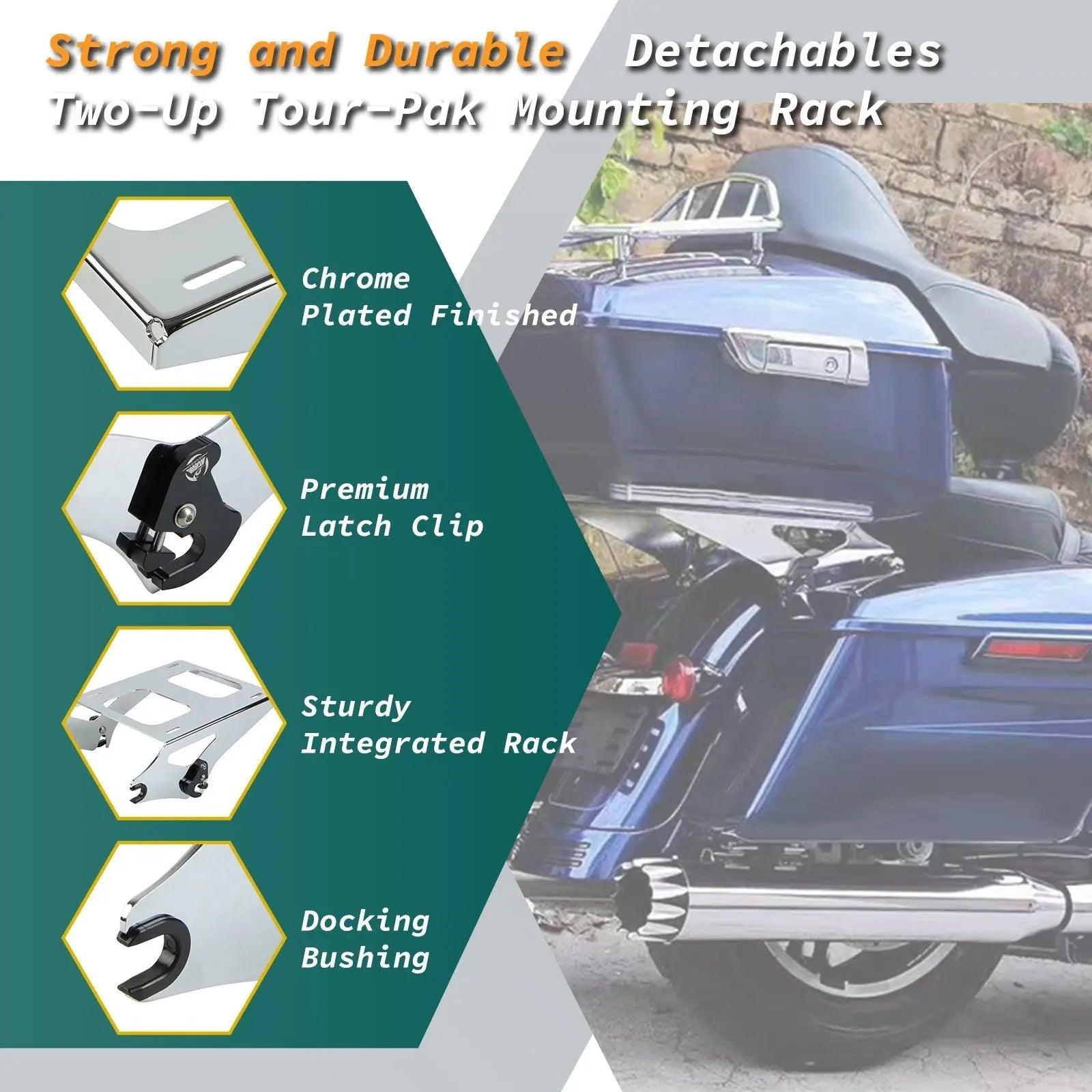 Chrome Detachable Two-Up Tour Pack Mount Kit - Harley – Mocardine